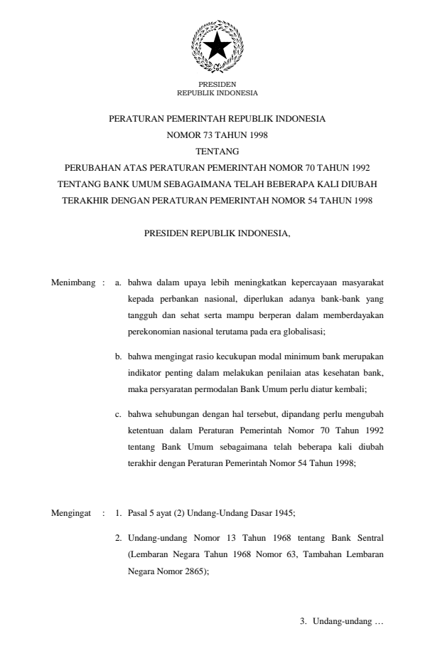 Peraturan Pemerintah Nomor 73 Tahun 1998