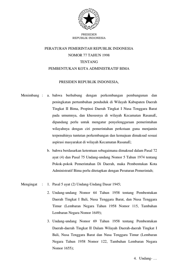 Peraturan Pemerintah Nomor 77 Tahun 1998