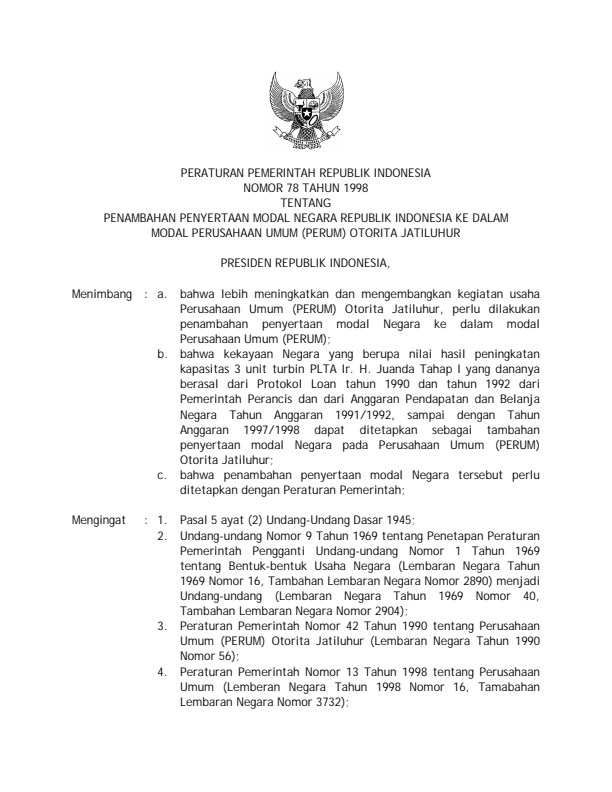 Peraturan Pemerintah Nomor 78 Tahun 1998