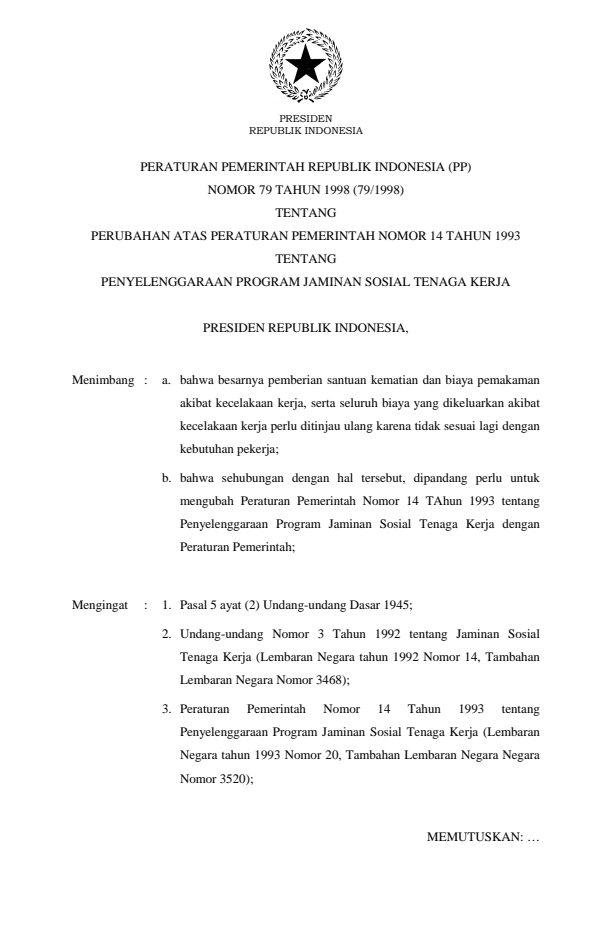 Peraturan Pemerintah Nomor 79 Tahun 1998