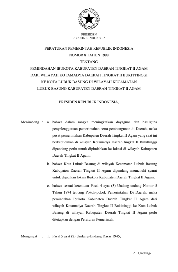 Peraturan Pemerintah Nomor 8 Tahun 1998