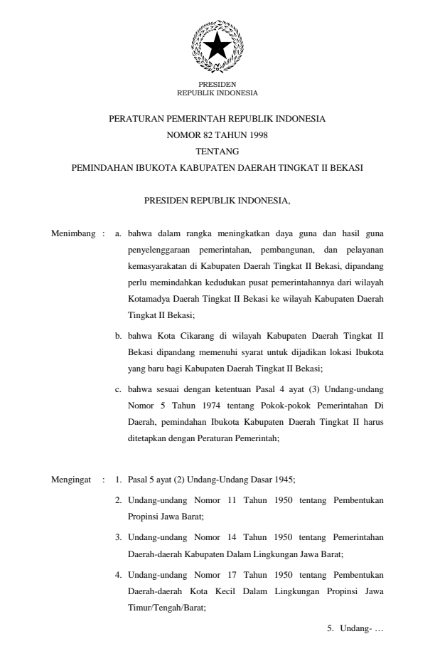 Peraturan Pemerintah Nomor 82 Tahun 1998