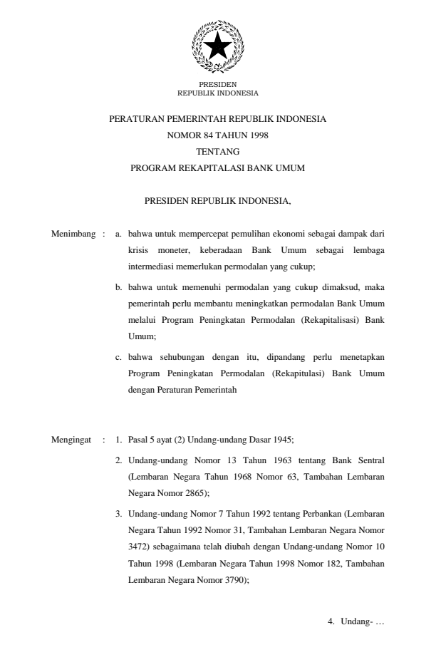 Peraturan Pemerintah Nomor 84 Tahun 1998