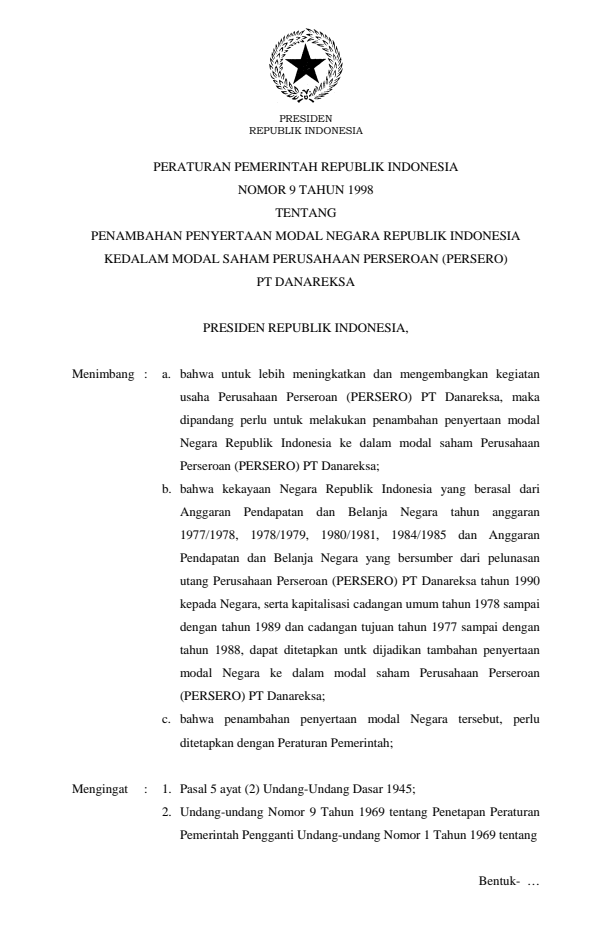 Peraturan Pemerintah Nomor 9 Tahun 1998