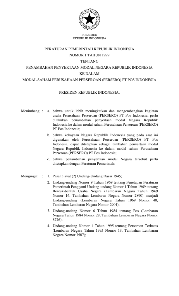 Peraturan Pemerintah Nomor 1 Tahun 1999