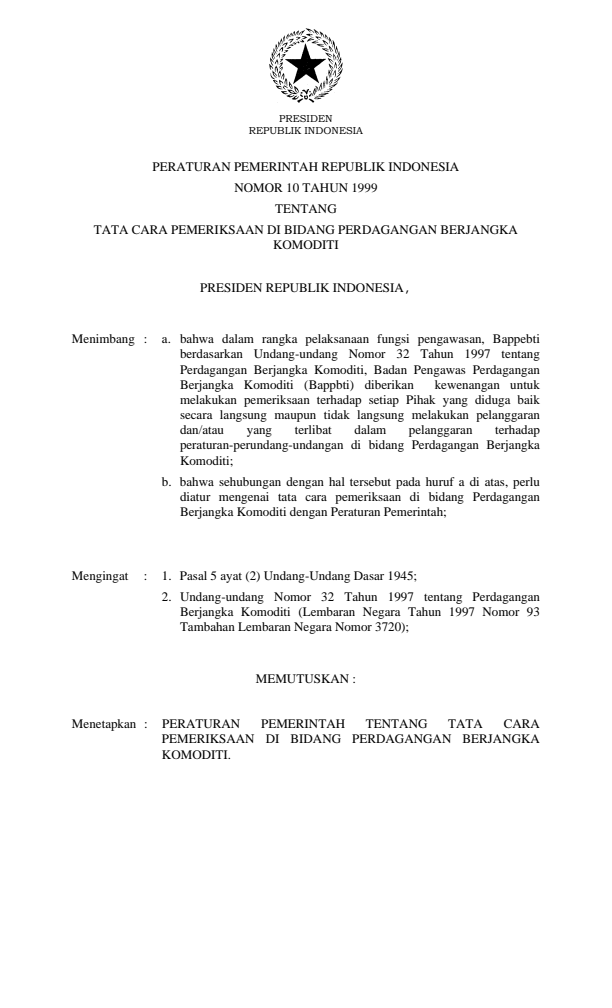 Peraturan Pemerintah Nomor 10 Tahun 1999