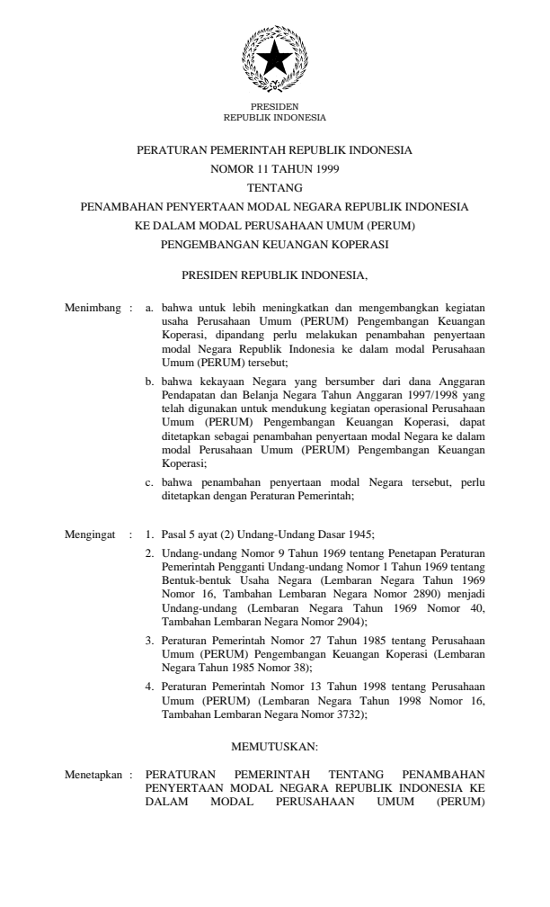 Peraturan Pemerintah Nomor 11 Tahun 1999