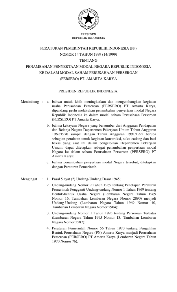 Peraturan Pemerintah Nomor 14 Tahun 1999