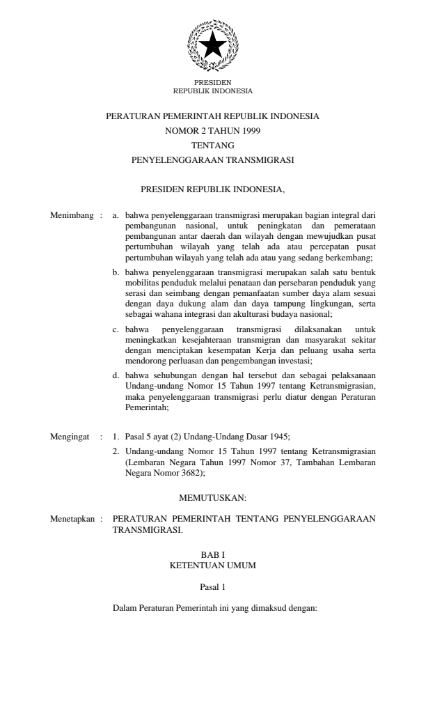 Peraturan Pemerintah Nomor 2 Tahun 1999