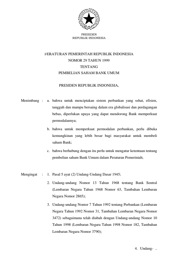 Peraturan Pemerintah Nomor 29 Tahun 1999