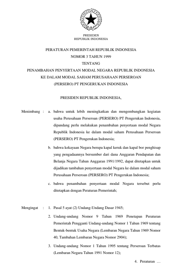 Peraturan Pemerintah Nomor 3 Tahun 1999