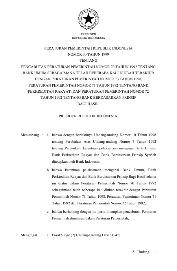 Peraturan Pemerintah Nomor 30 Tahun 1999