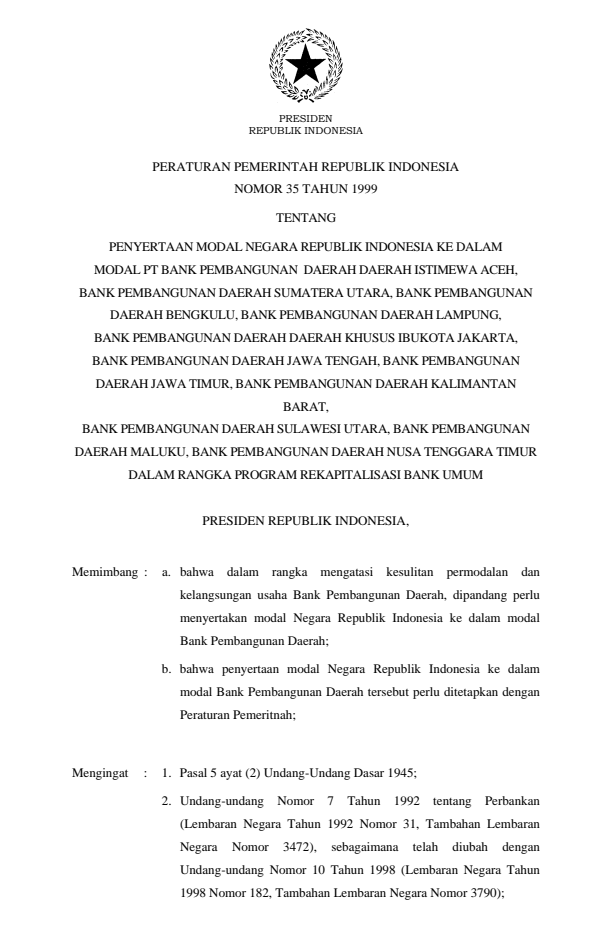 Peraturan Pemerintah Nomor 35 Tahun 1999