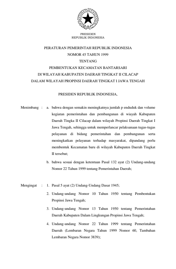 Peraturan Pemerintah Nomor 45 Tahun 1999