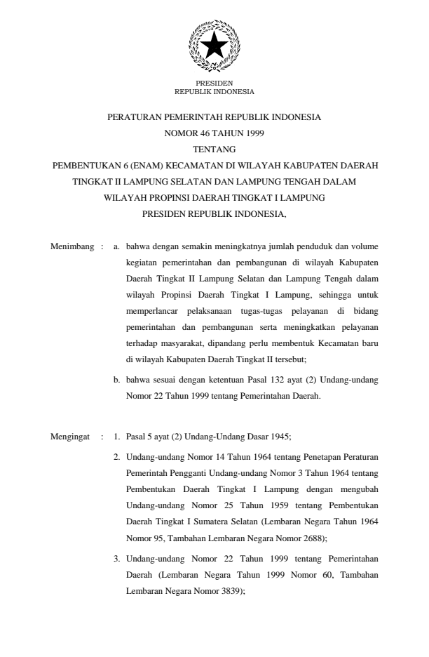 Peraturan Pemerintah Nomor 46 Tahun 1999