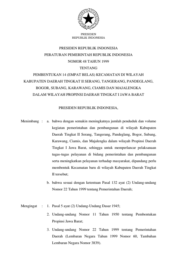 Peraturan Pemerintah Nomor 48 Tahun 1999