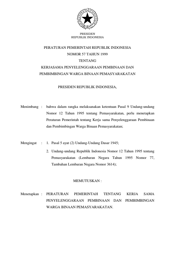 Peraturan Pemerintah Nomor 57 Tahun 1999