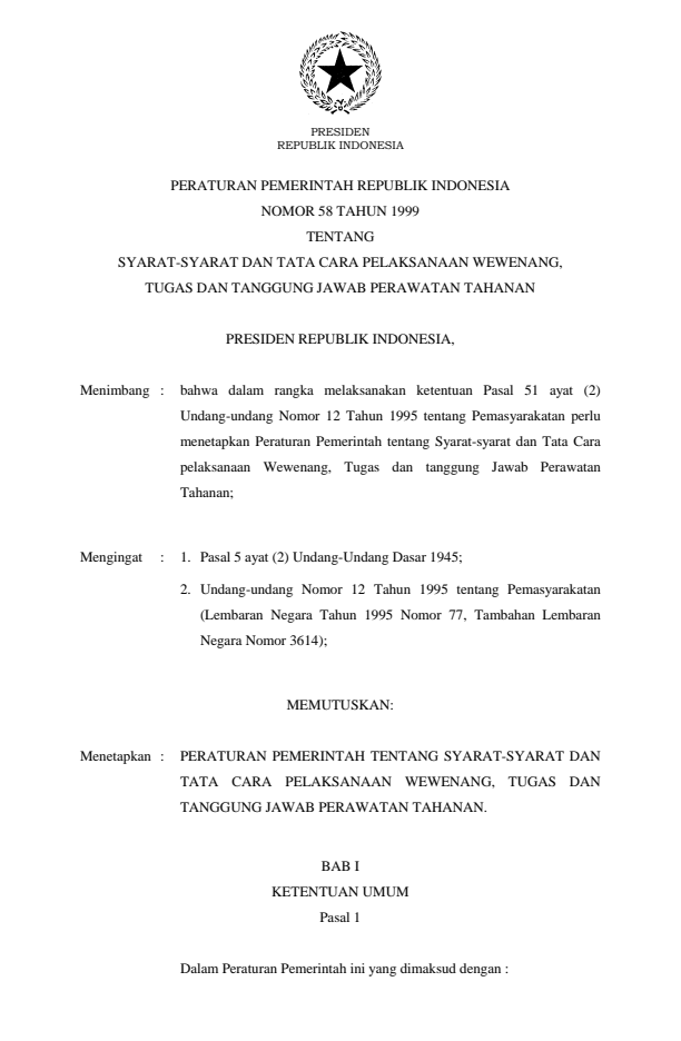 Peraturan Pemerintah Nomor 58 Tahun 1999