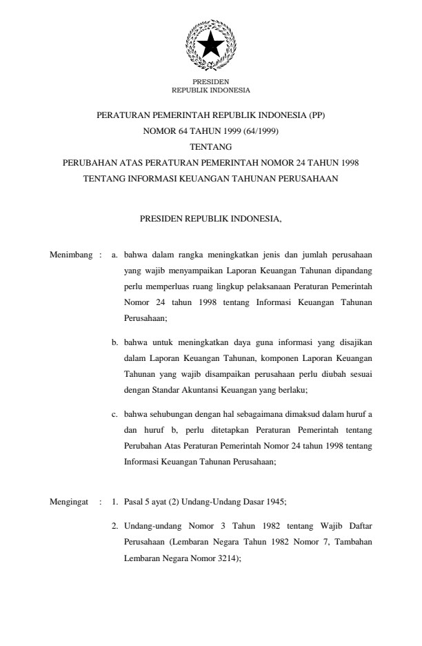 Peraturan Pemerintah Nomor 64 Tahun 1999