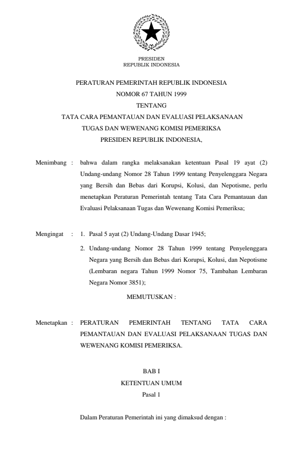 Peraturan Pemerintah Nomor 67 Tahun 1999