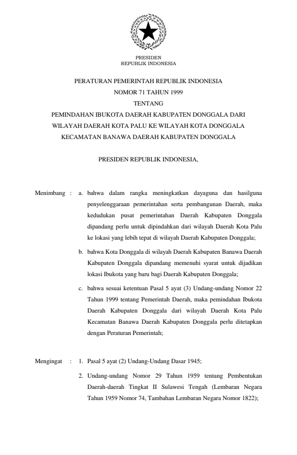 Peraturan Pemerintah Nomor 71 Tahun 1999