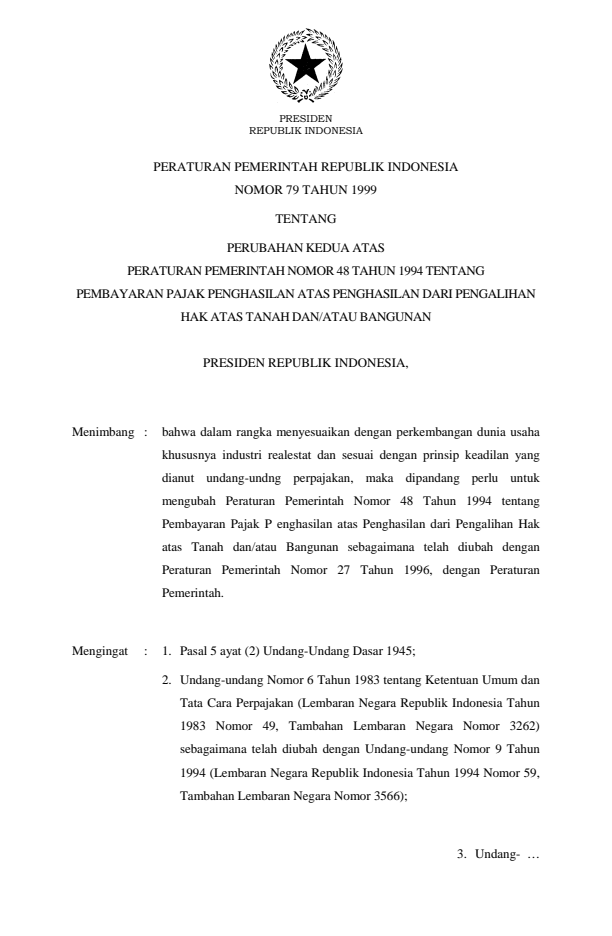 Peraturan Pemerintah Nomor 79 Tahun 1999