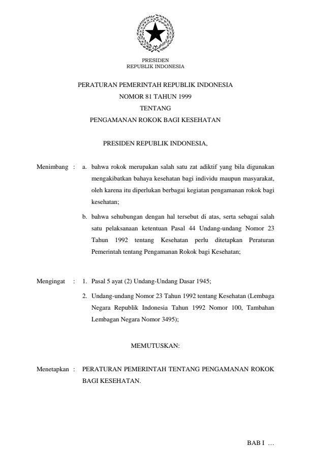 Peraturan Pemerintah Nomor 81 Tahun 1999