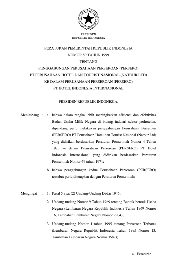 Peraturan Pemerintah Nomor 89 Tahun 1999