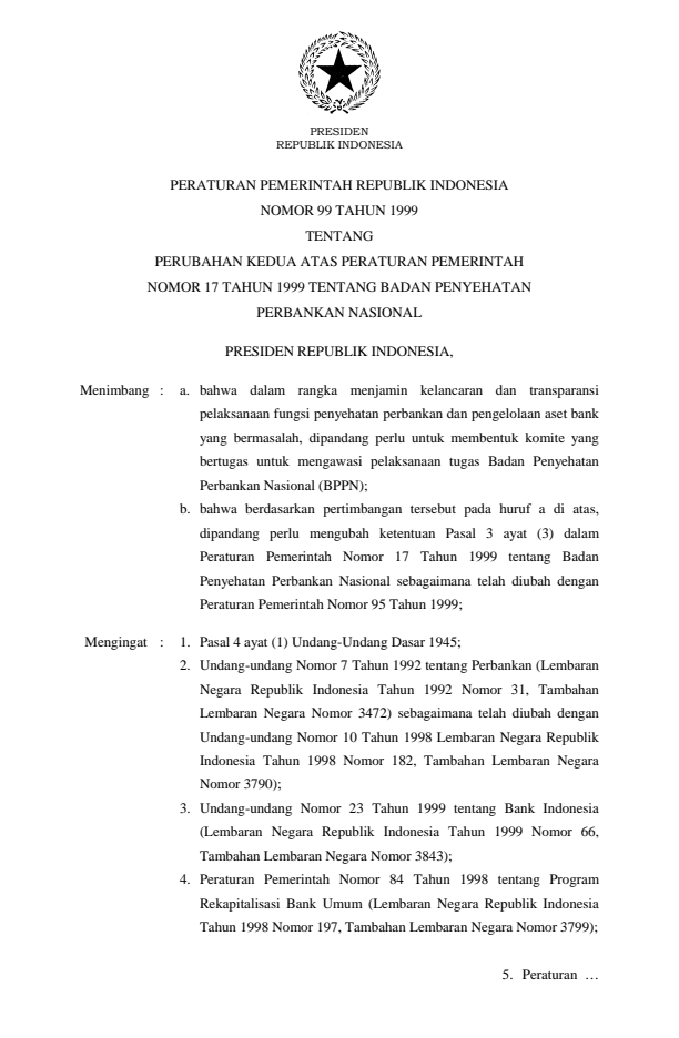 Peraturan Pemerintah Nomor 99 Tahun 1999