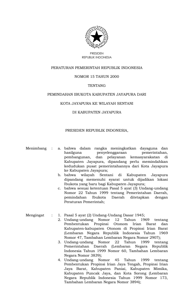 Peraturan Pemerintah Nomor 15 Tahun 2000