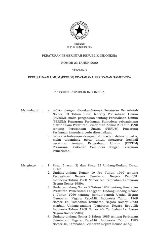 Peraturan Pemerintah Nomor 23 Tahun 2000