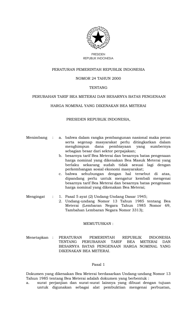 Peraturan Pemerintah Nomor 24 Tahun 2000