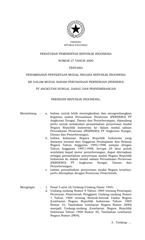 Peraturan Pemerintah Nomor 27 Tahun 2000