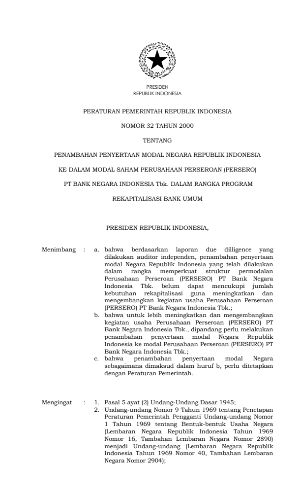 Peraturan Pemerintah Nomor 32 Tahun 2000