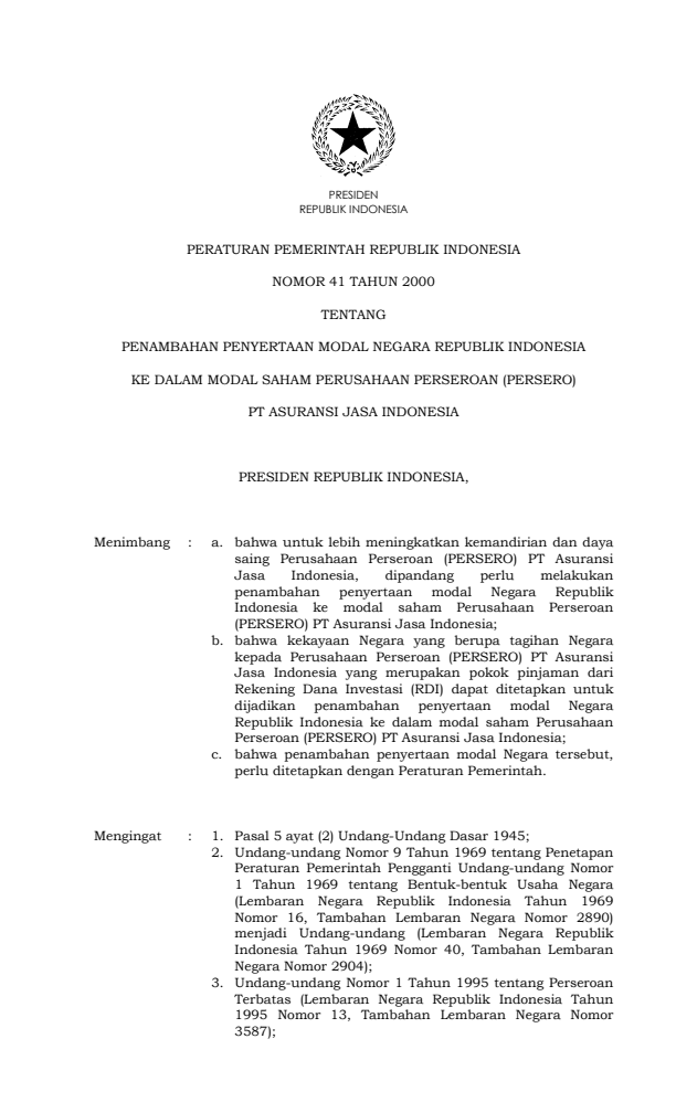 Peraturan Pemerintah Nomor 41 Tahun 2000