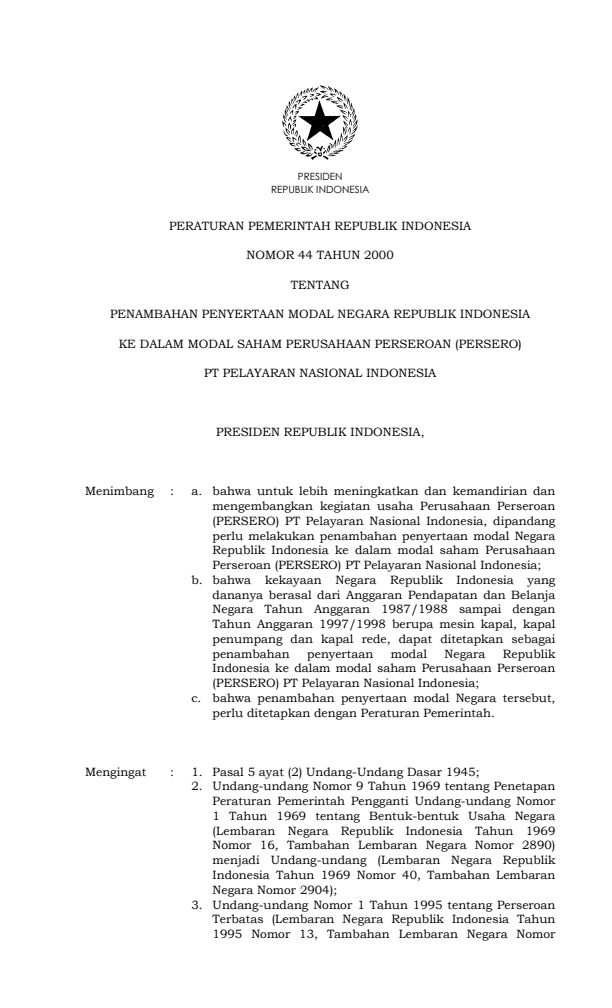 Peraturan Pemerintah Nomor 44 Tahun 2000