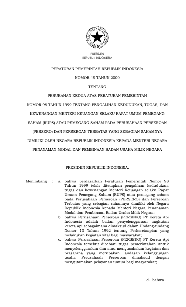 Peraturan Pemerintah Nomor 48 Tahun 2000