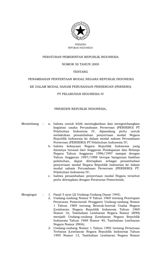 Peraturan Pemerintah Nomor 50 Tahun 2000