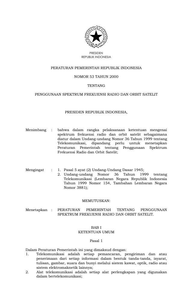 Peraturan Pemerintah Nomor 53 Tahun 2000