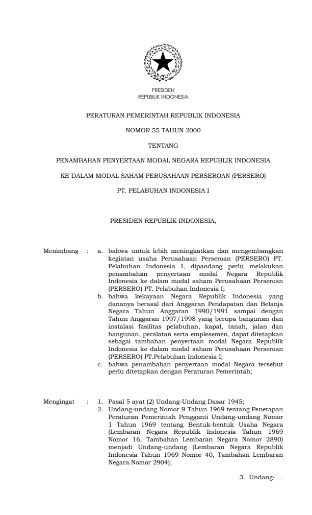 Peraturan Pemerintah Nomor 55 Tahun 2000