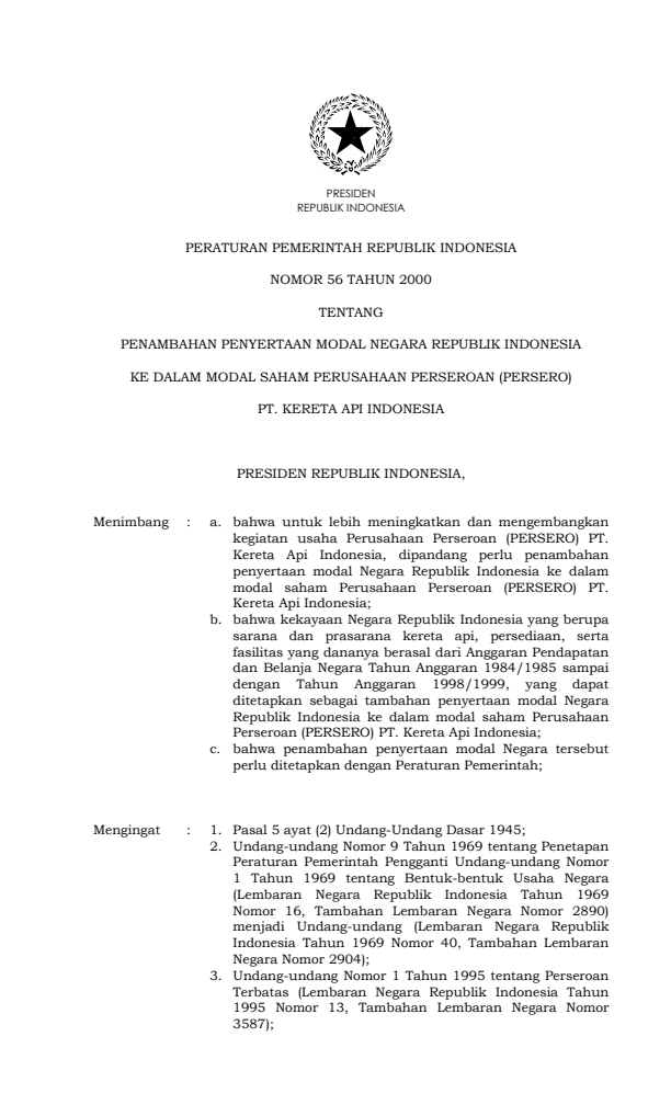 Peraturan Pemerintah Nomor 56 Tahun 2000