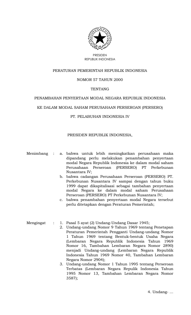 Peraturan Pemerintah Nomor 57 Tahun 2000