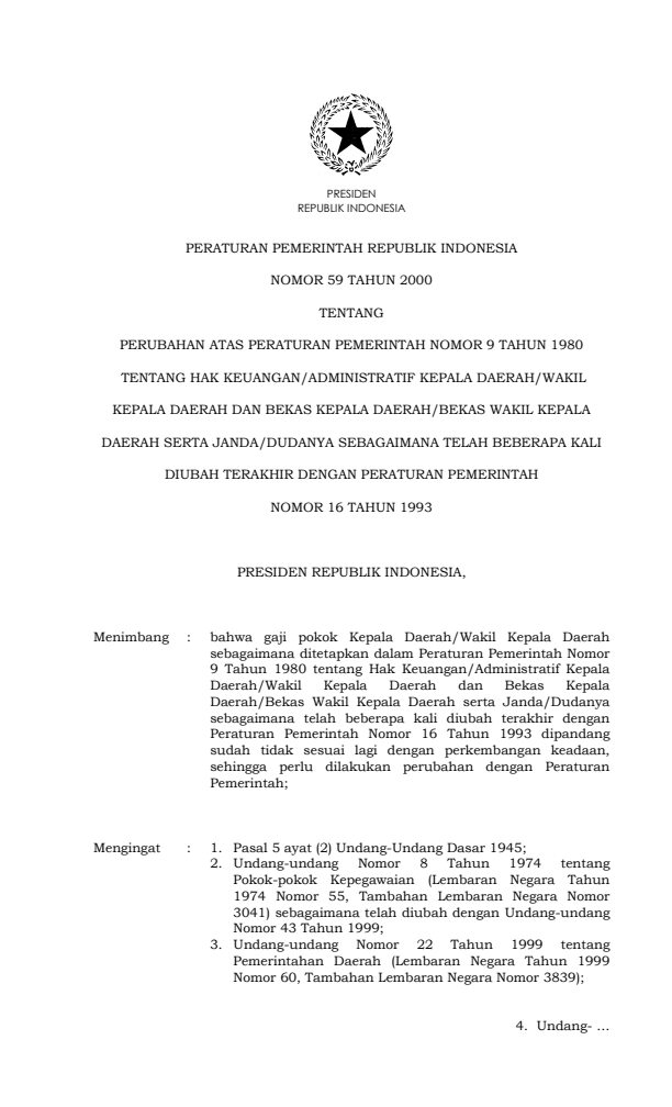 Peraturan Pemerintah Nomor 59 Tahun 2000