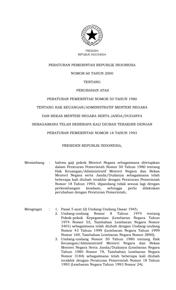 Peraturan Pemerintah Nomor 60 Tahun 2000