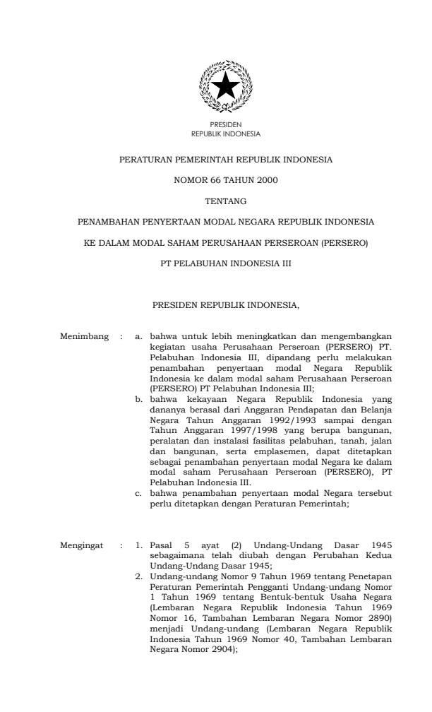 Peraturan Pemerintah Nomor 66 Tahun 2000