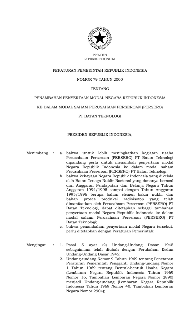 Peraturan Pemerintah Nomor 79 Tahun 2000