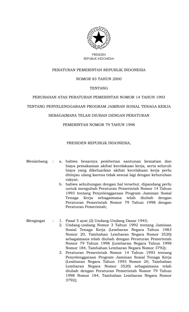 Peraturan Pemerintah Nomor 83 Tahun 2000