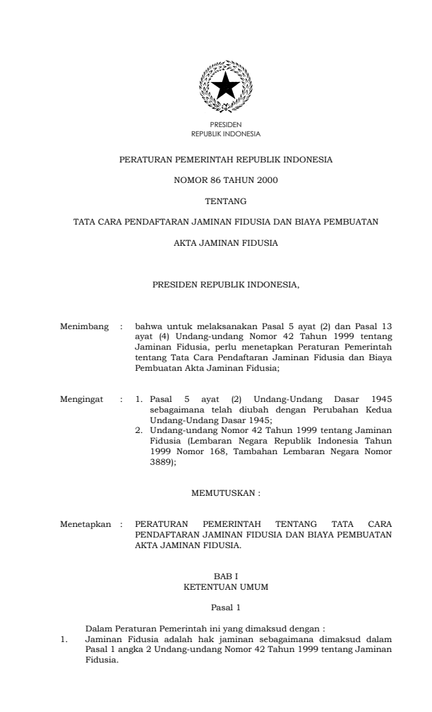 Peraturan Pemerintah Nomor 86 Tahun 2000