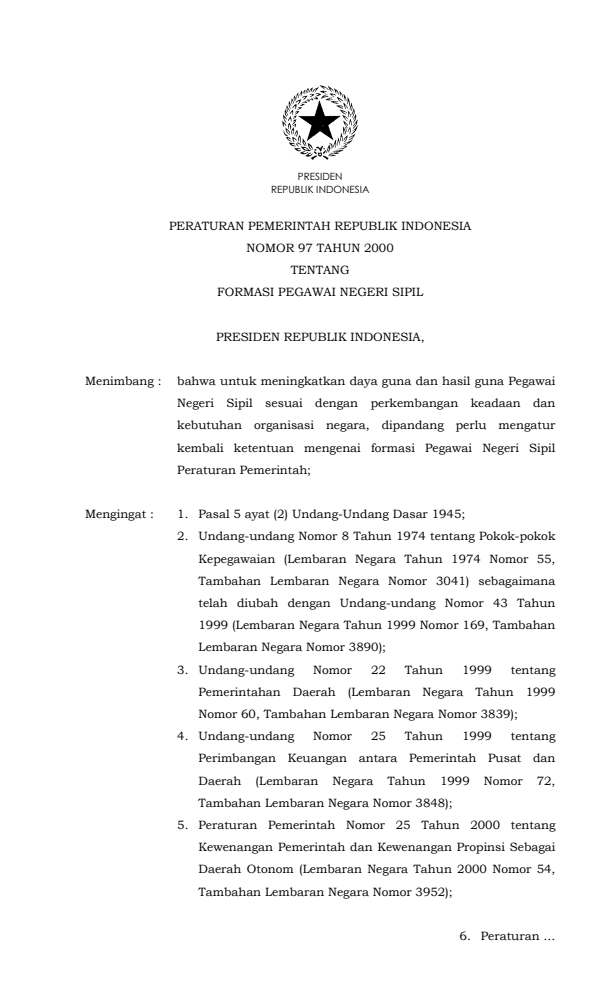 Peraturan Pemerintah Nomor 97 Tahun 2000