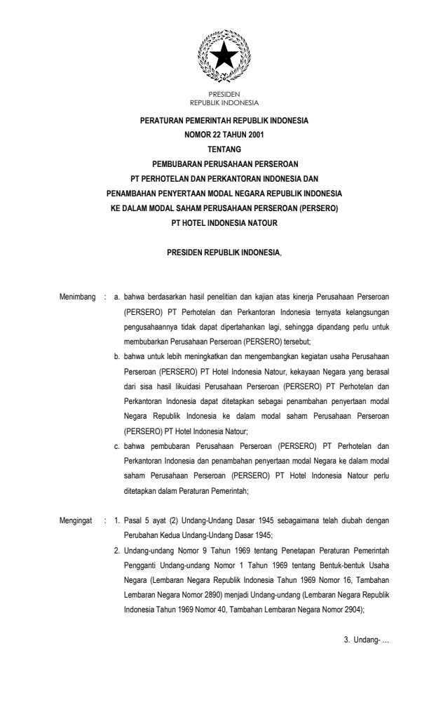 Peraturan Pemerintah Nomor 22 Tahun 2001